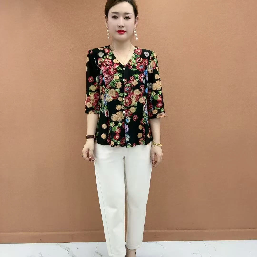 妈妈装夏季薄款母亲节国风宽松中老年女装洋气中袖小衫显瘦妈妈装