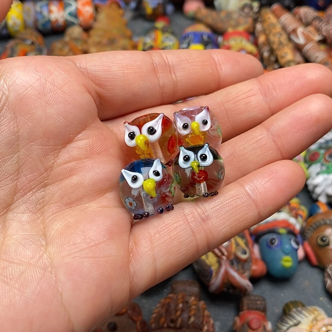 琉璃颈饰猫头鹰单个