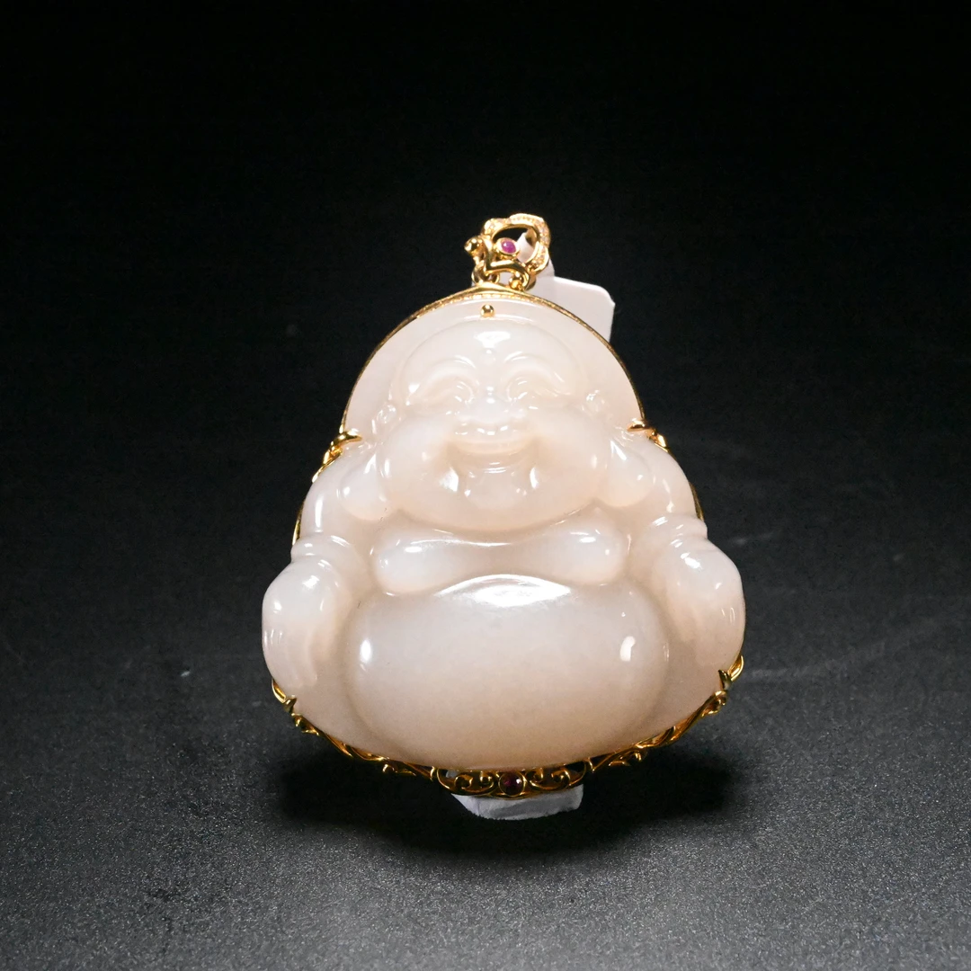lot8811 和田玉藕粉弥勒挂牌/保利