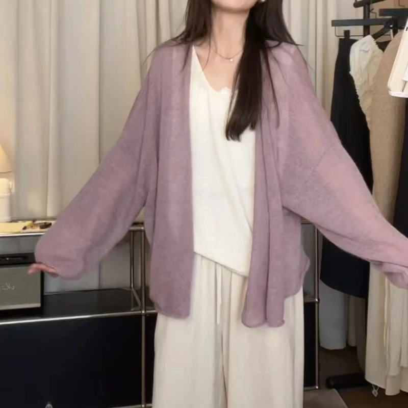 薄款宽松型灯笼袖开衫款毛针织衫百搭夏季ins宽松毛衣休闲气质