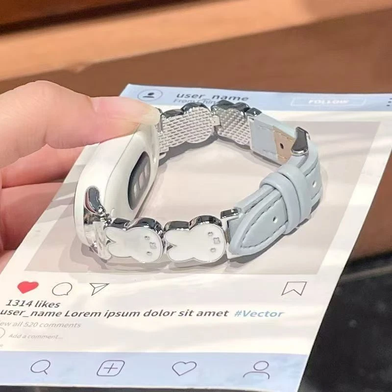 适用小米手环9小米10手表带纳帕纹皮质8NFC可爱风轻奢新款女腕带