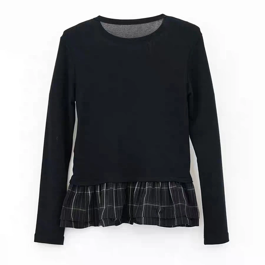 25冬新款DONGDONGZHOU东东周格纹下摆长款黑色加绒打底衫长袖秋冬