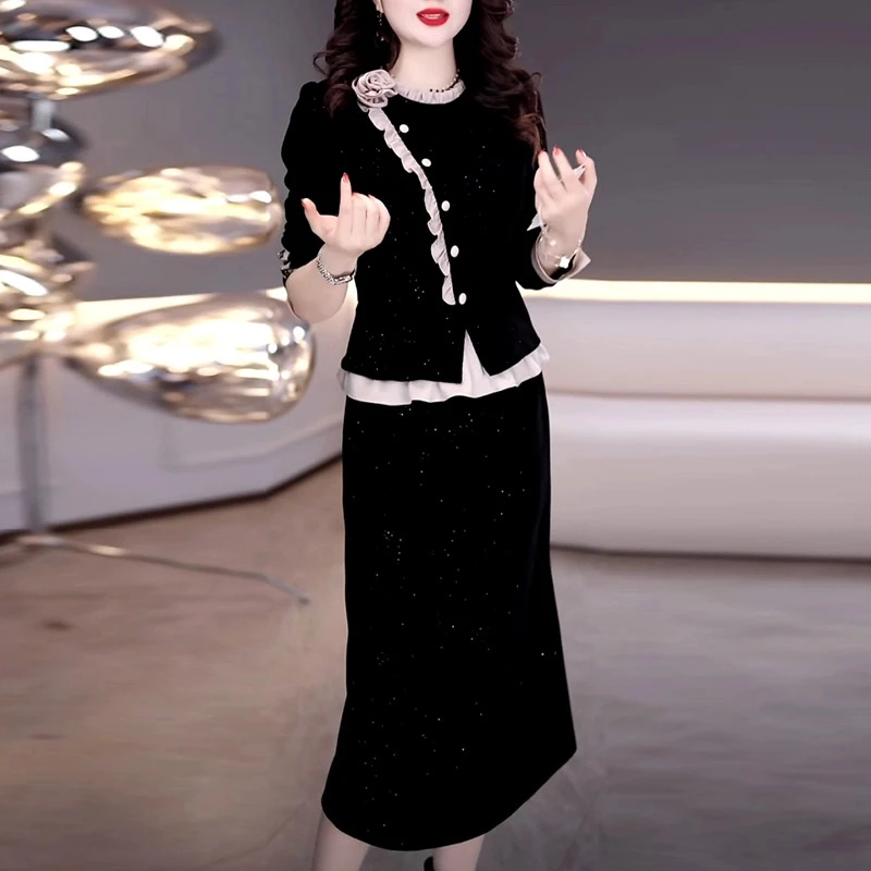 （运费补贴）雪尼尔轻奢高端打底裙2025春季新款黑色显瘦时尚气质