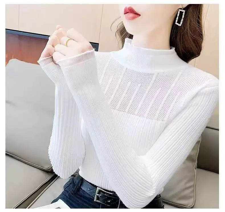 春秋打底衫女新款蕾丝半高领针织毛衣内搭洋气时尚百搭修身上衣纯