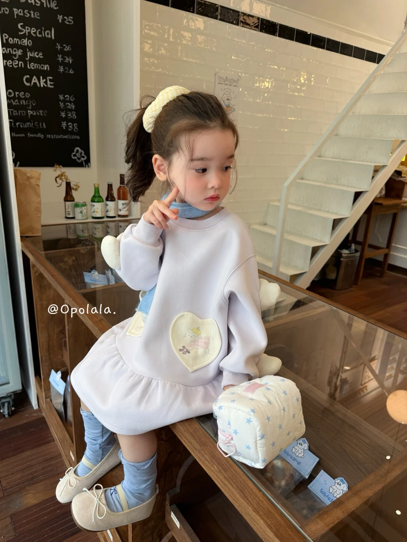 【Opolala 】2025新款秋款女童爱心卡通卫衣裙