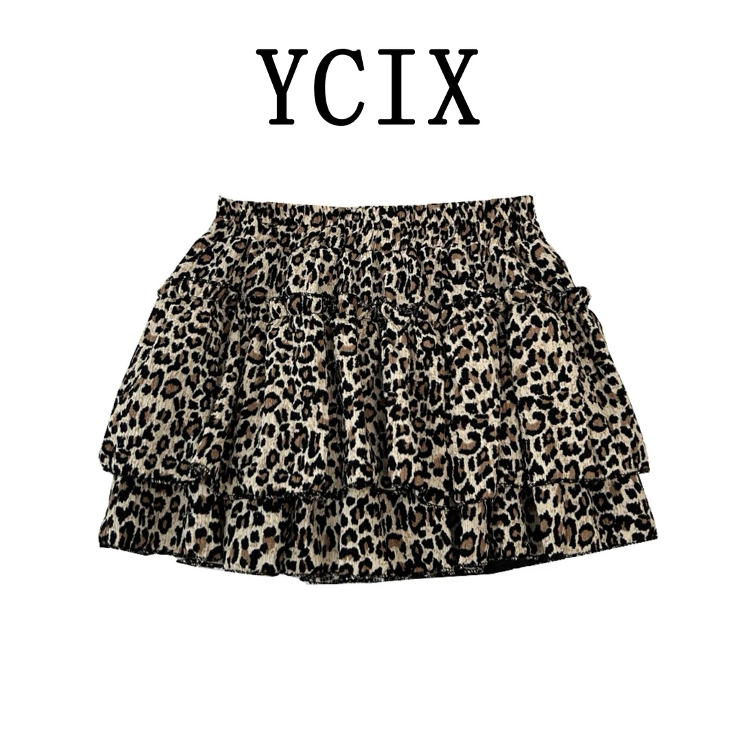 YCIX豹纹高腰A字半身裙女夏季韩系复古设计感显瘦百搭蛋糕短裙子