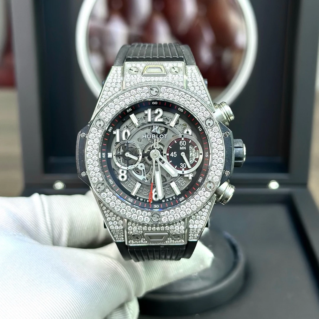 99新 Hublot/宇舶表 宇舶411大爆炸45mm钛金属原钻镂空盘胶带二手