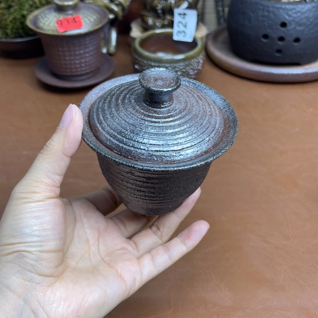 柴烧粗陶两次盖碗一物一拍130