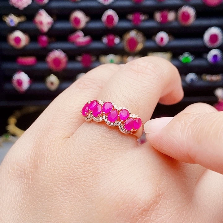 戒指红宝石银S925镶嵌