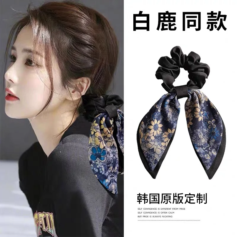 复古油画！蝴蝶结飘带发圈！印花头绳女高级感温柔优雅发绳2025款