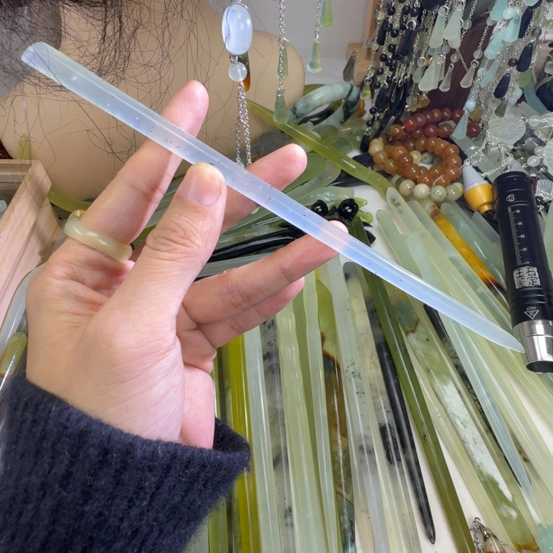 蛇纹石玉合金发饰长19.3