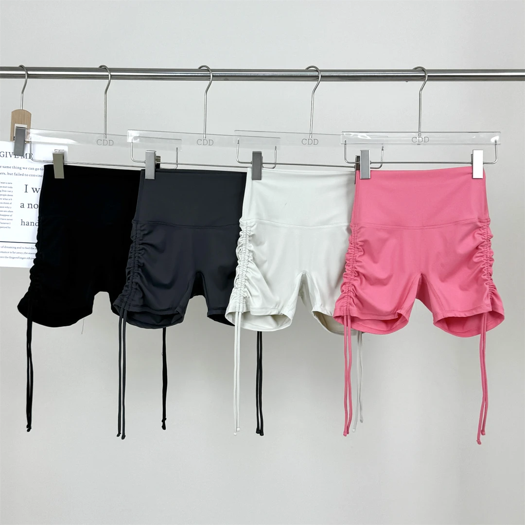 高腰提臀显瘦瑜伽健身三分短裤女 无T线抽褶翘臀健身运动短裤夏季