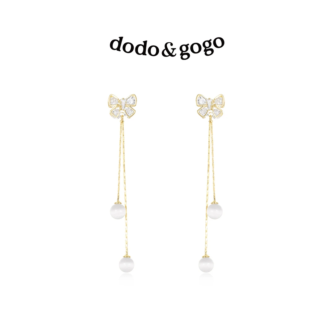 铜合金合成锆石耳饰 DODOGOGO蝴蝶结流苏吊坠耳环