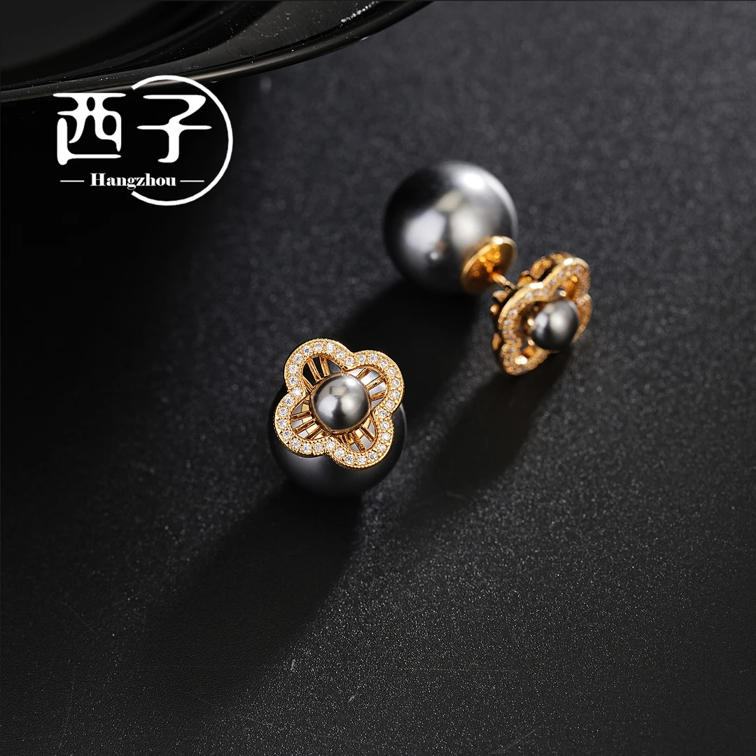 西子饰品镀18K金【灰珠两戴耳钉】夏天出门聚会手工款原创爆款耳环