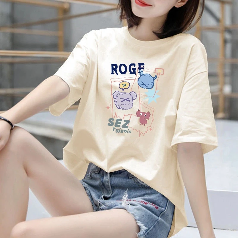 纯棉短袖t恤女2025新款夏季韩版休闲宽松简约百搭大码ins欧美上衣