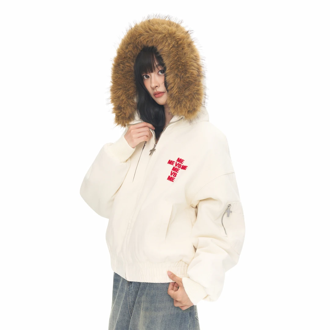 MEVSME座山雕棉服美式复古毛领刺绣连帽外套男女春秋情侣上衣外套
