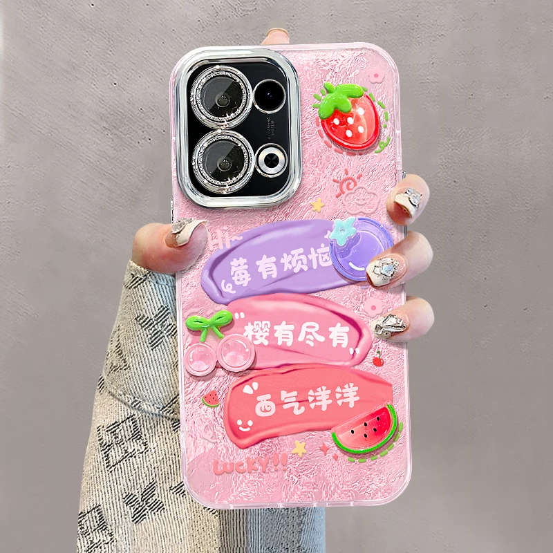 莓有烦恼适用opporeno13手机壳新女款全包闪粉镜头膜find高级防摔