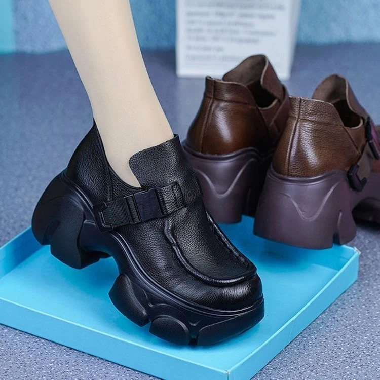 休闲套脚休闲风皮带扣圆头单鞋春秋凉鞋春夏鞋子黑色