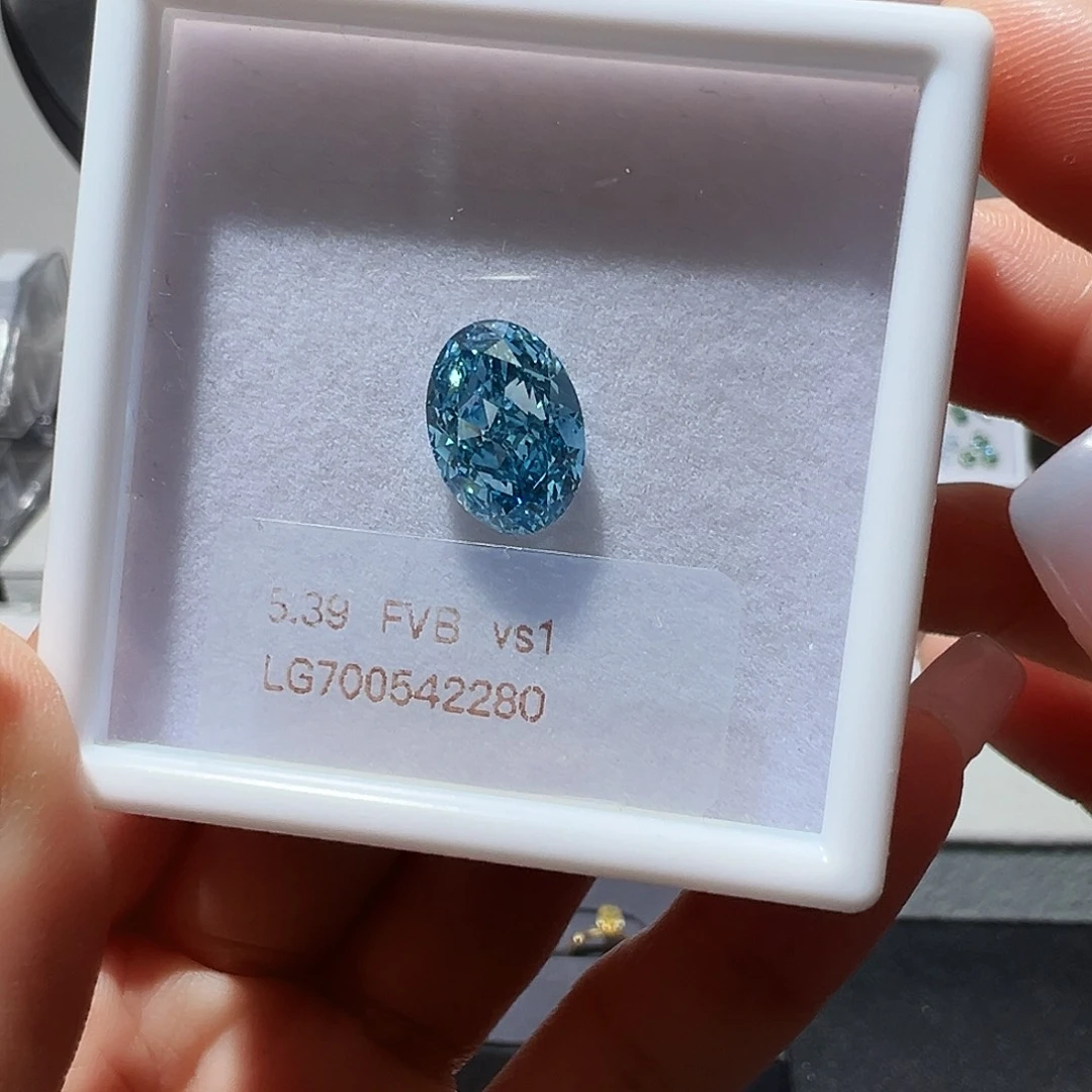合成钻石裸石5.39椭圆蓝钻培育钻石igi 证书