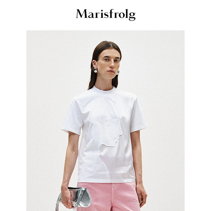 Marisfrolg/玛丝菲尔夏季运动休闲简约宽松圆领百搭T恤A1EG15187