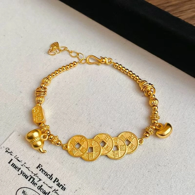 古法金色小葫芦五帝钱日进斗金盘缠手链女中式复古