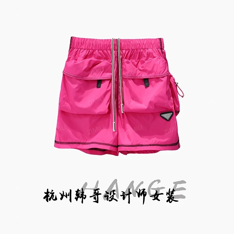 【韩哥女装】2025欧版小众设计师百搭玫红色机能风短裤2955-H4