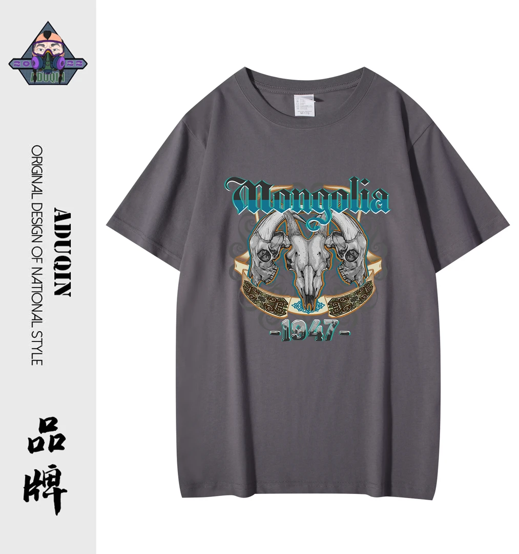 【羊角】民族潮牌纯棉短袖圆领印花宽松