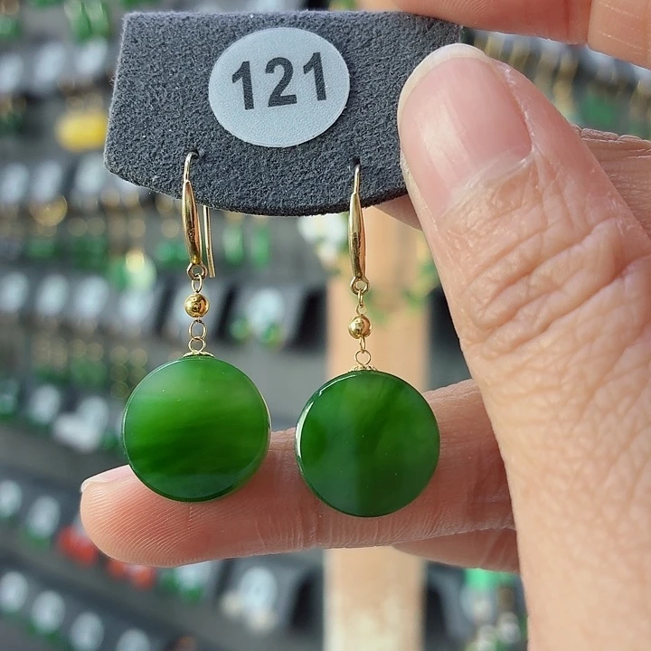 和田玉18K金镶嵌耳饰