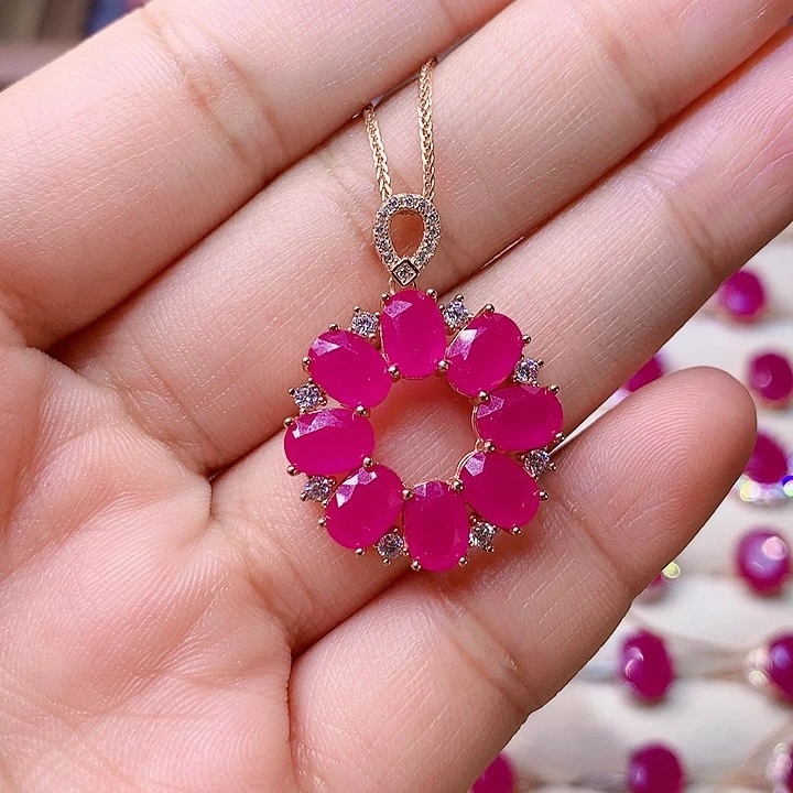 红宝石颈饰银S925镶嵌