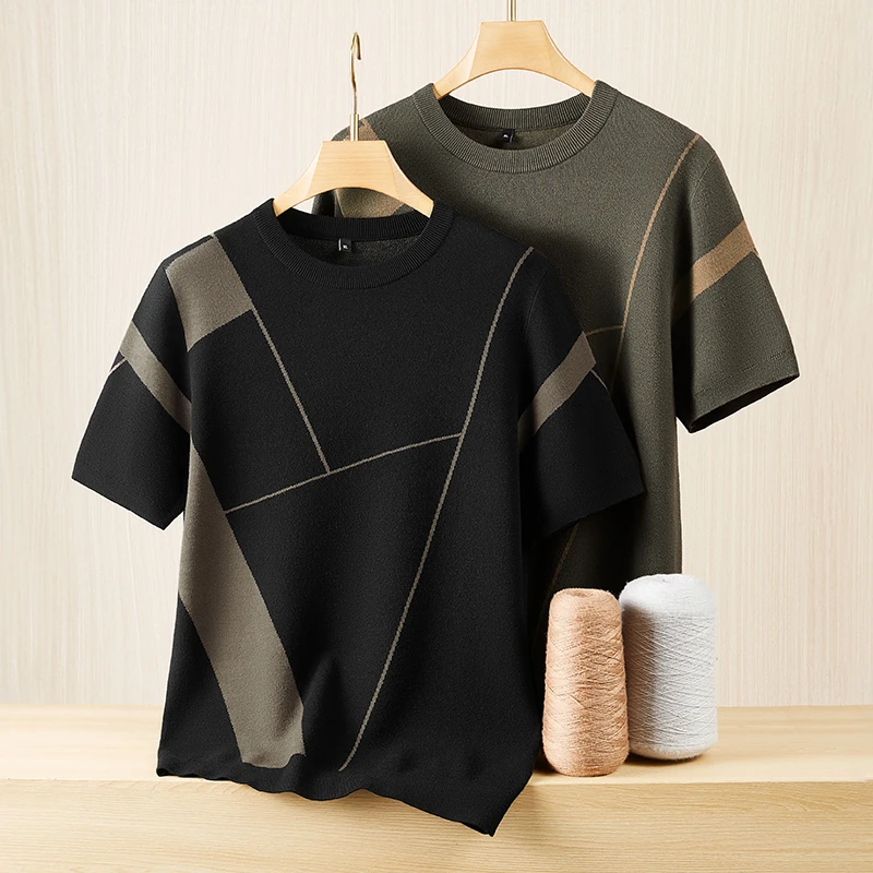 大码胖男生圆领针织衫200斤以上胖子半袖肥佬加肥休闲短袖毛衣