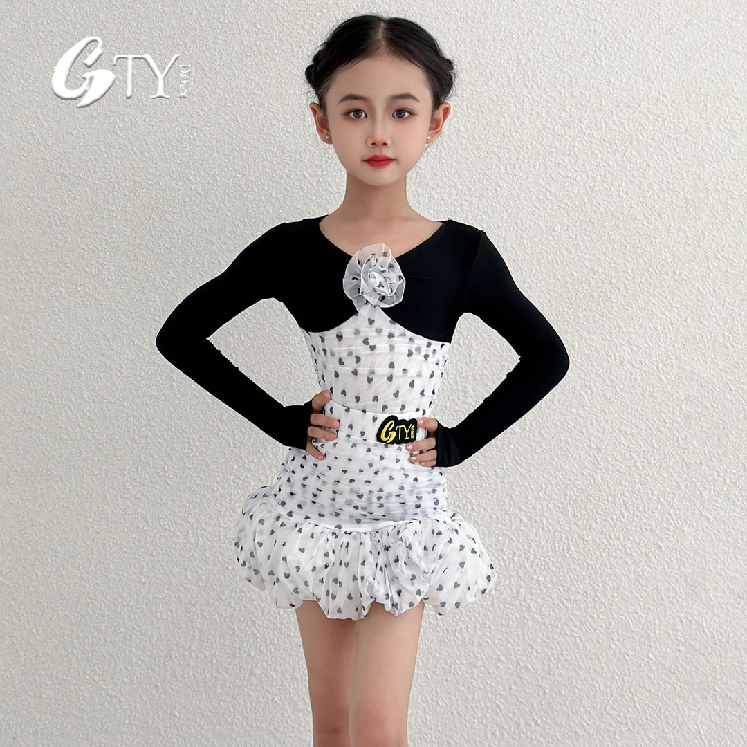 GTYdance拉丁舞服2025新款女童波点练功服少儿舞蹈演出服套装