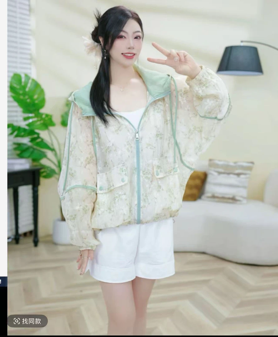 印花时尚防晒服天丝麻栀子花开防晒衣薄如蝉翼轻如纱透气防晒服女