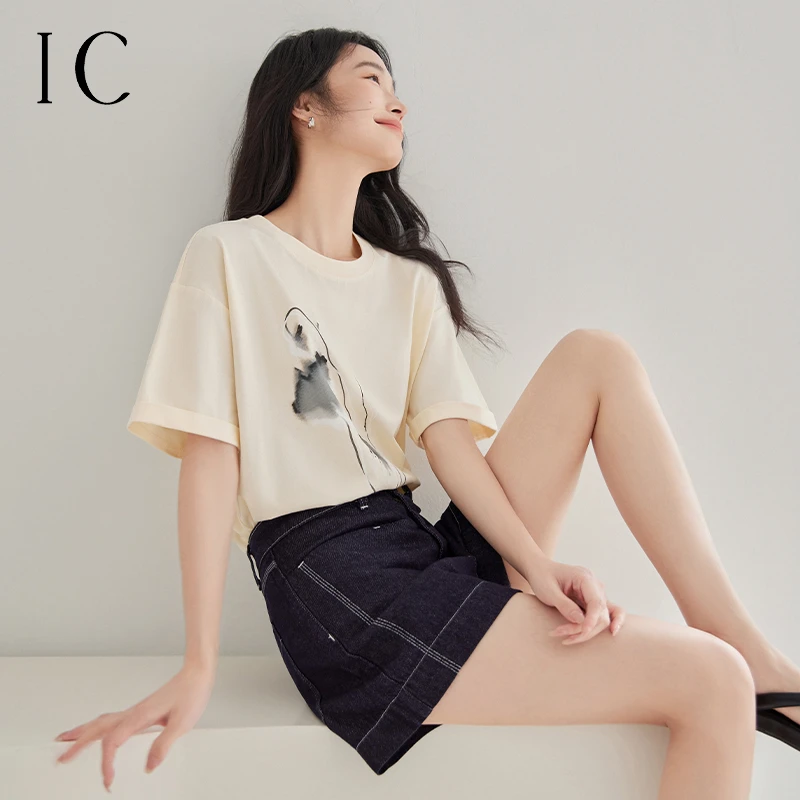 IC 原创设计感通勤印花休闲短袖t恤女夏2025新款气质百搭宽松上衣