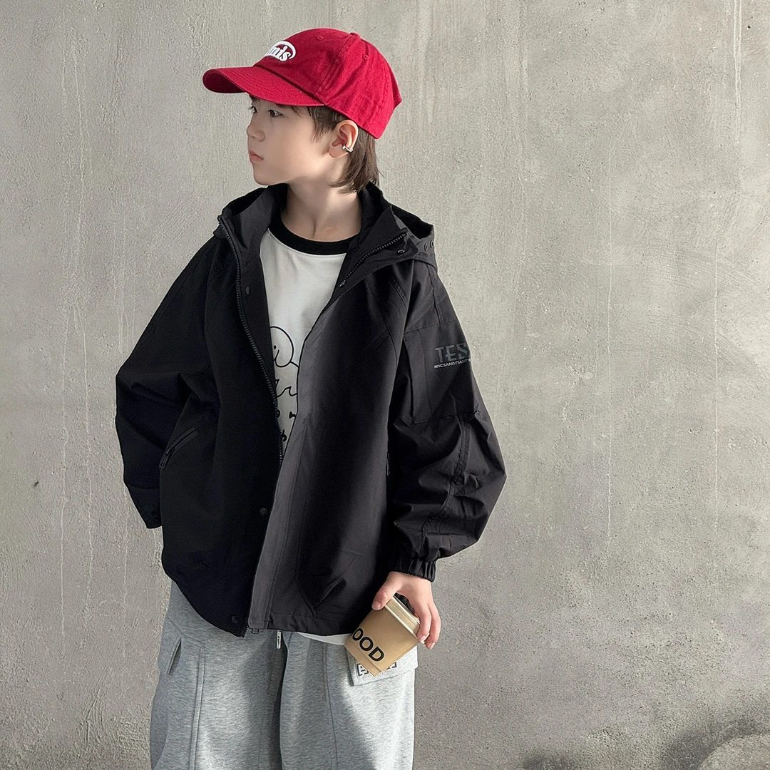 儿童装男童外套风衣春秋款6-12岁潮款中大童休闲韩版男孩连帽帅气