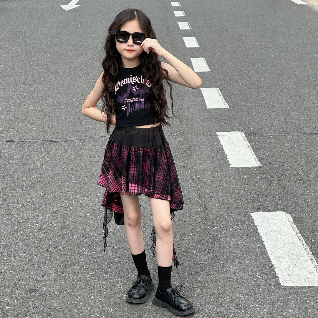 女童套装夏季2025新款女孩韩系街舞夏装两件套大童洋气炸街背心潮
