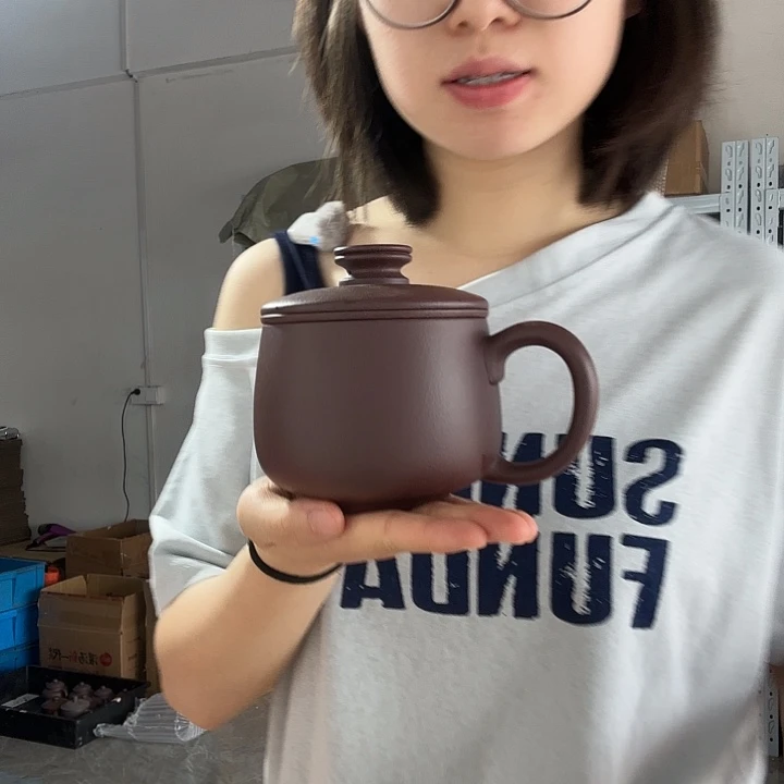 茶杯紫砂湖父底槽青大肚三件套没礼盒500CC