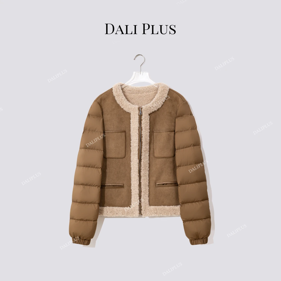 DALI PLUS“皮革拼接羊毛内里90鹅绒服”高奢款羽绒服-D5MM3210