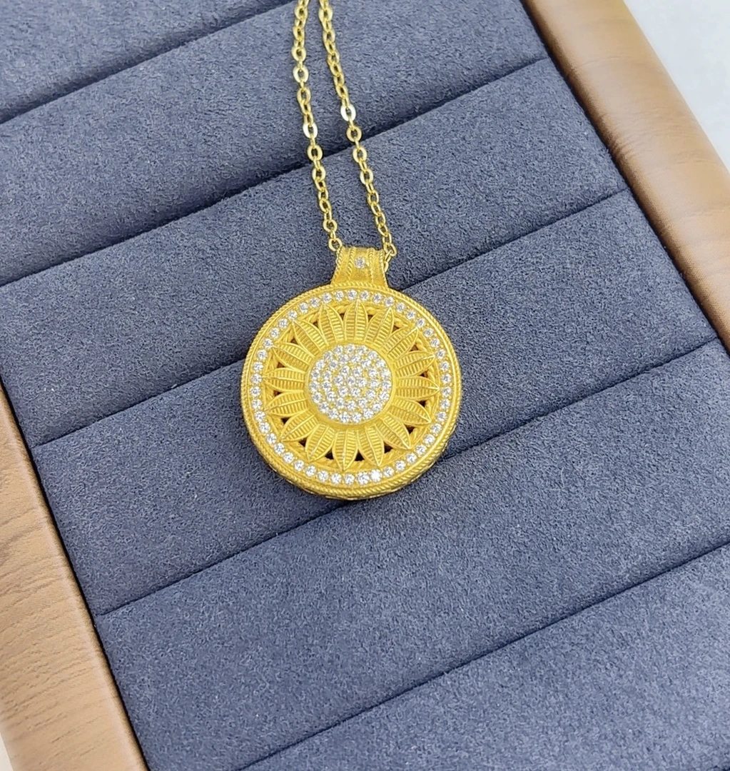 吊坠足银 【宝汇福】编码8065 太阳花吊坠双面时尚配绳子