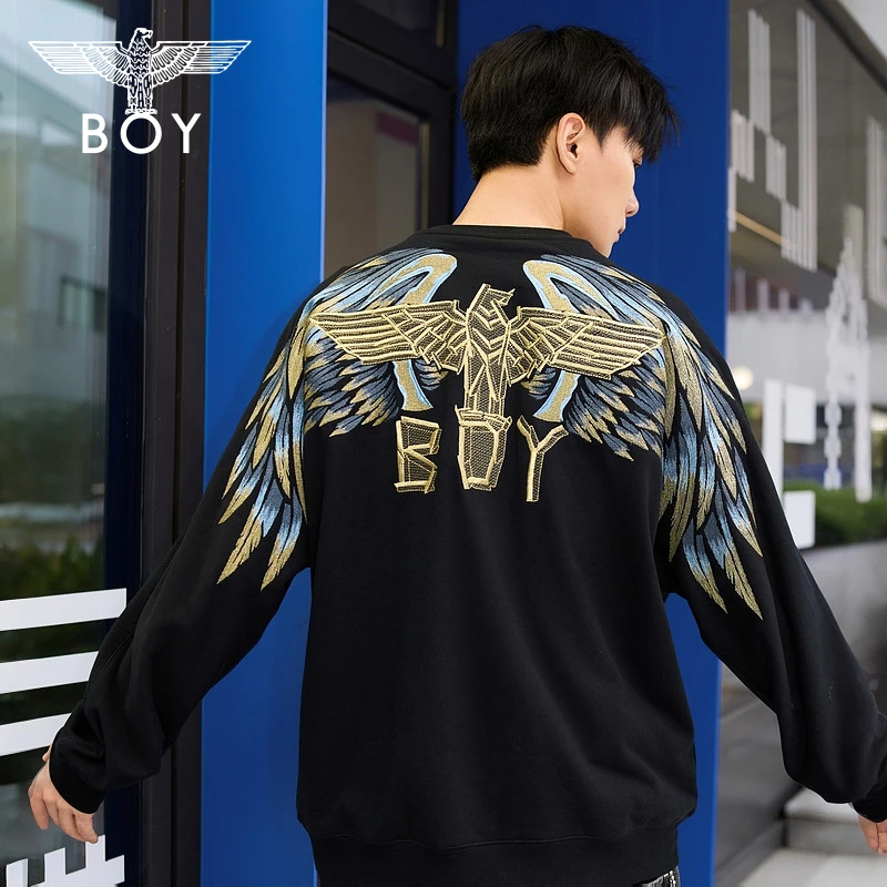 【孔雀之翎】BOY圆领宽松情侣秋冬新品重工刺绣套头衫N03009