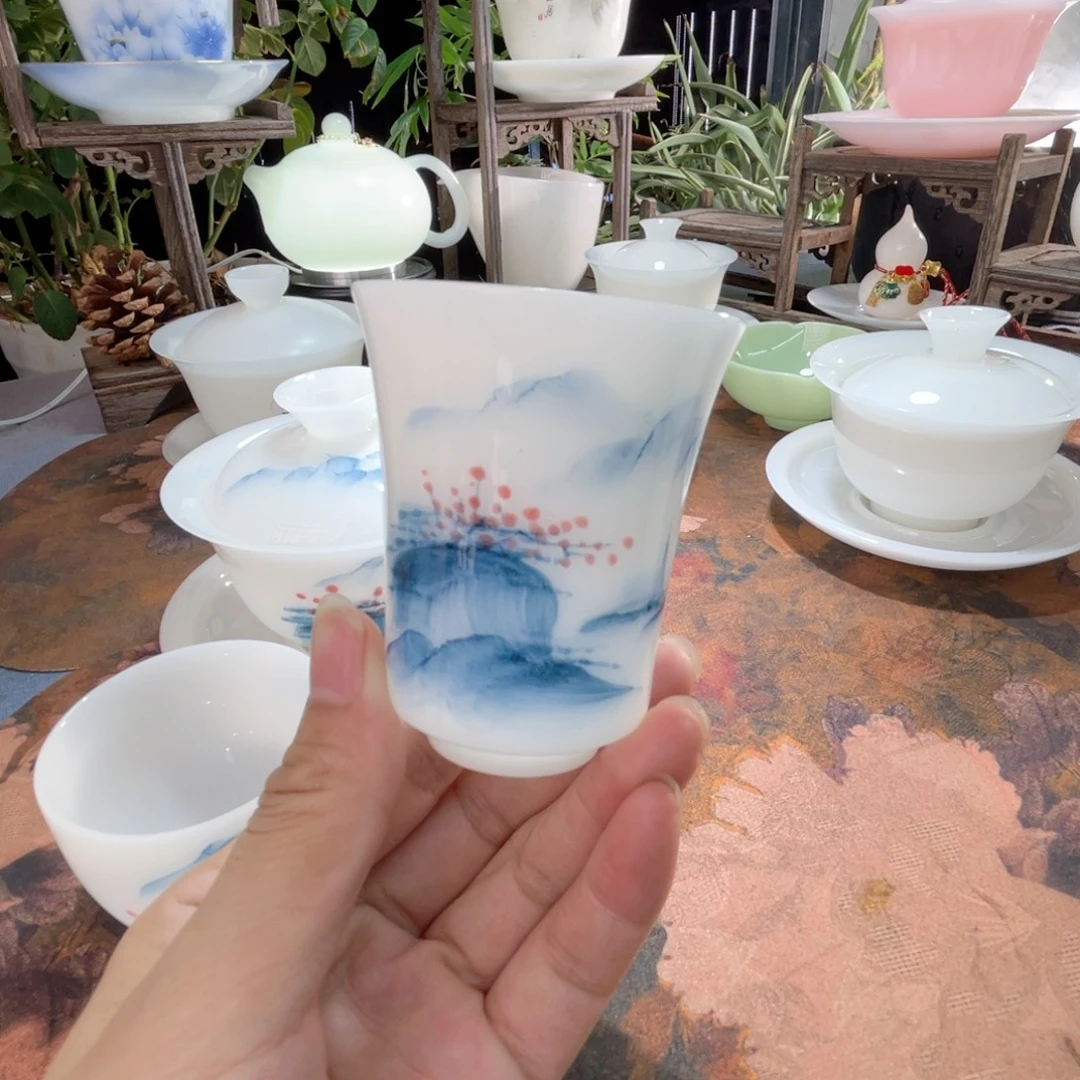 璞玉手绘釉里红山水闻香杯70ml