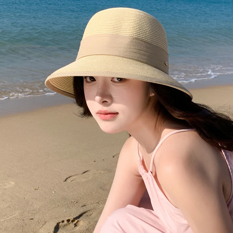 Miss Silas夏日氛围感防晒草帽海边沙滩遮阳帽女草编渔夫帽显脸小