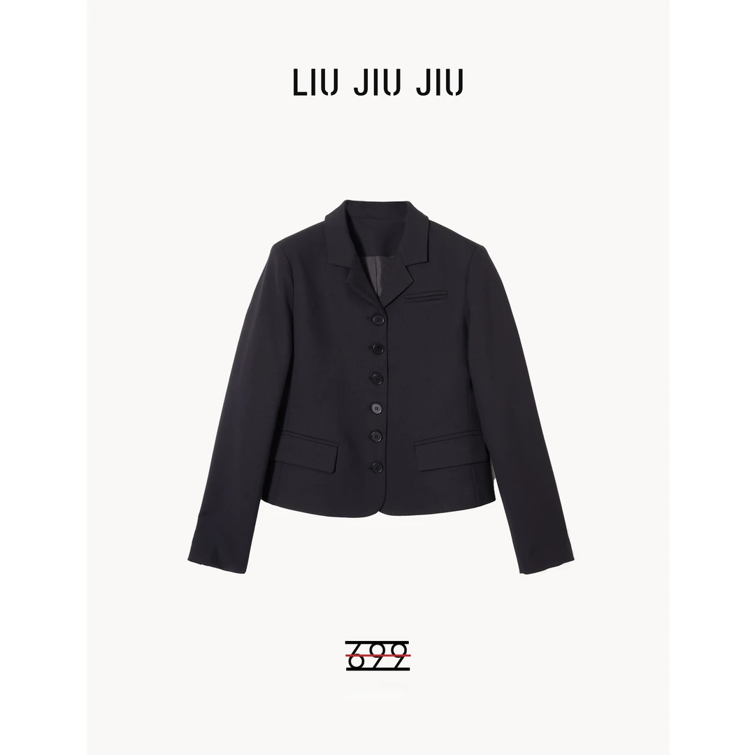 LIUJIUJIU 欧式黑色翻领西装外套秋季休闲气质减龄设计感WT4756L