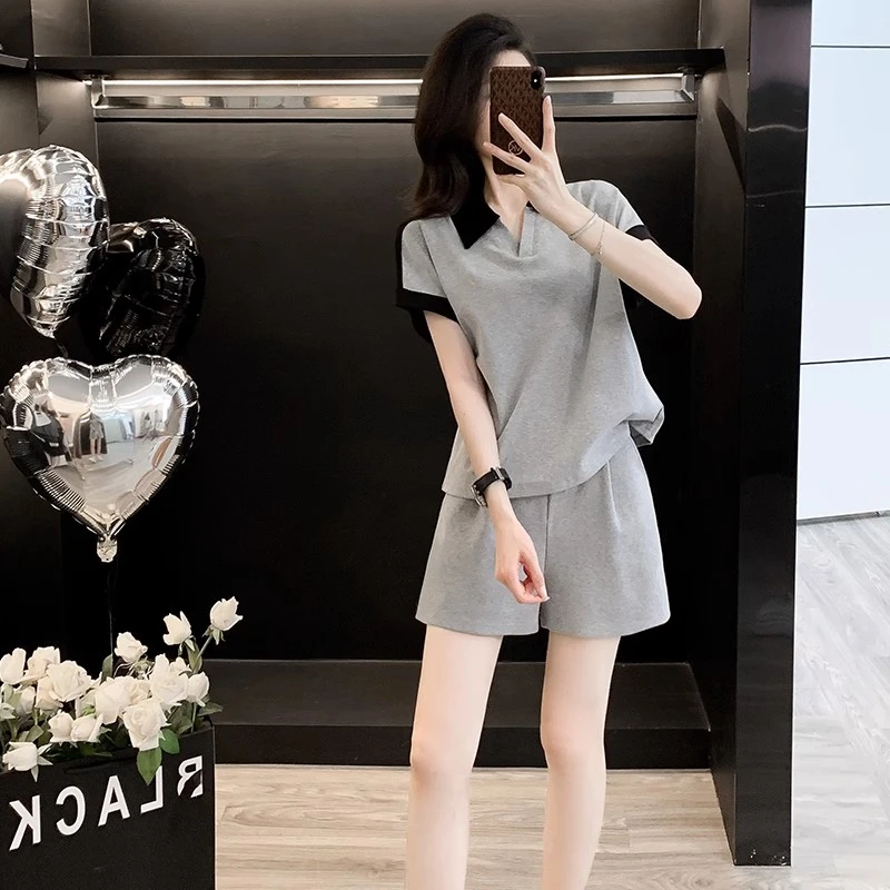 时尚polo领短袖休闲运动套装女夏季2025新款减龄洋气短裤两件套