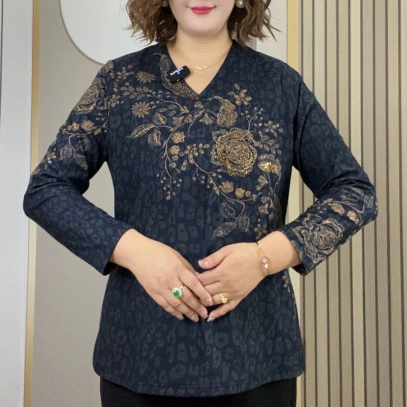 5407大码女装春秋新款上衣气质V领修身长袖时尚小衫显瘦打底衫