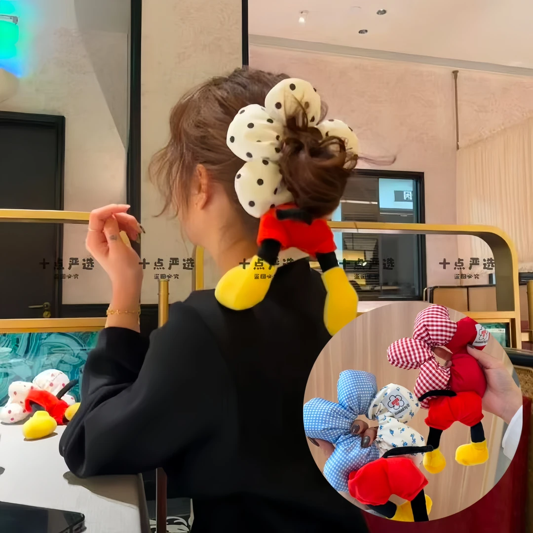 创意米奇屁股红色波点发圈女生拍照米老鼠腿发饰毛绒大肠圈头绳