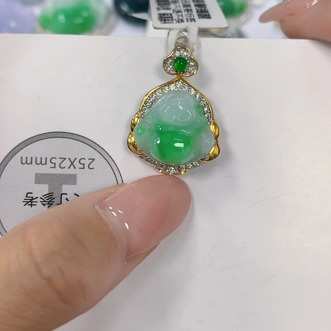 翡翠银S925镶嵌颈饰天然翡翠a货 百元以上9米证书费自理