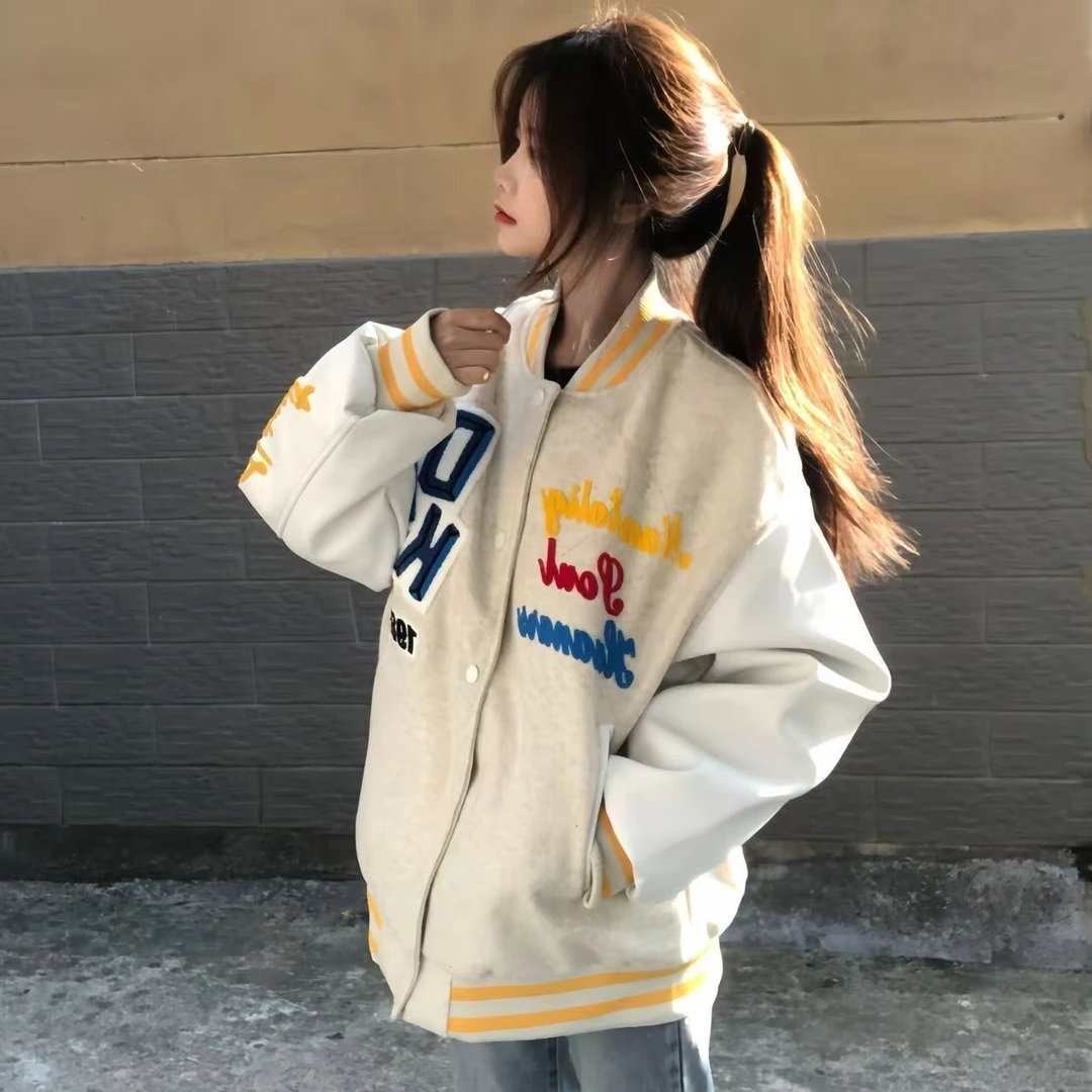 原宿国潮字母刺绣棒球服外套女秋冬新款夹克卫衣美式高街秋季外套