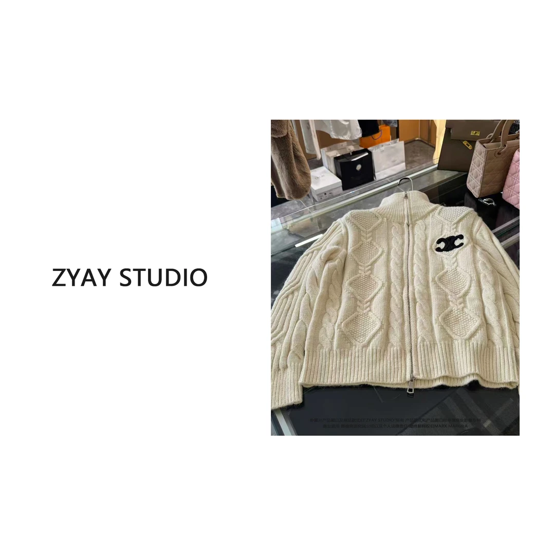【ZYAY STUDIO】99902赛老板时尚秋冬新款圆领拉链开衫针织长袖毛衣
