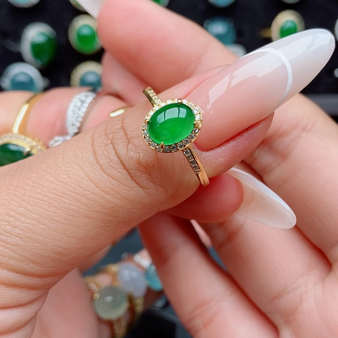 翡翠戒指银S925镶嵌55877