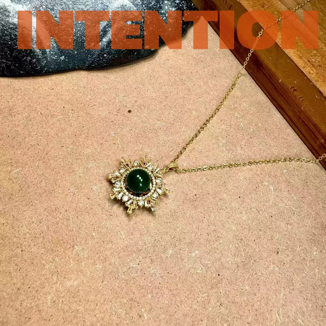 吊坠 INTENTION 新中式满绿钻款雪花吊坠带链子AE923